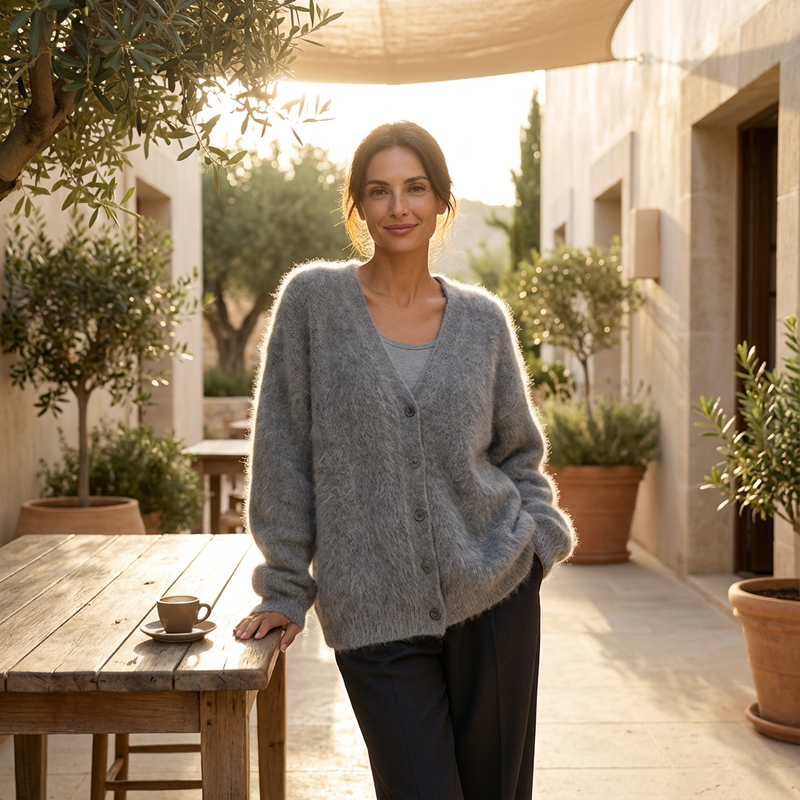 Cardigan pour femmes Seraphine | Texture en maille duveteuse, boutonné devant