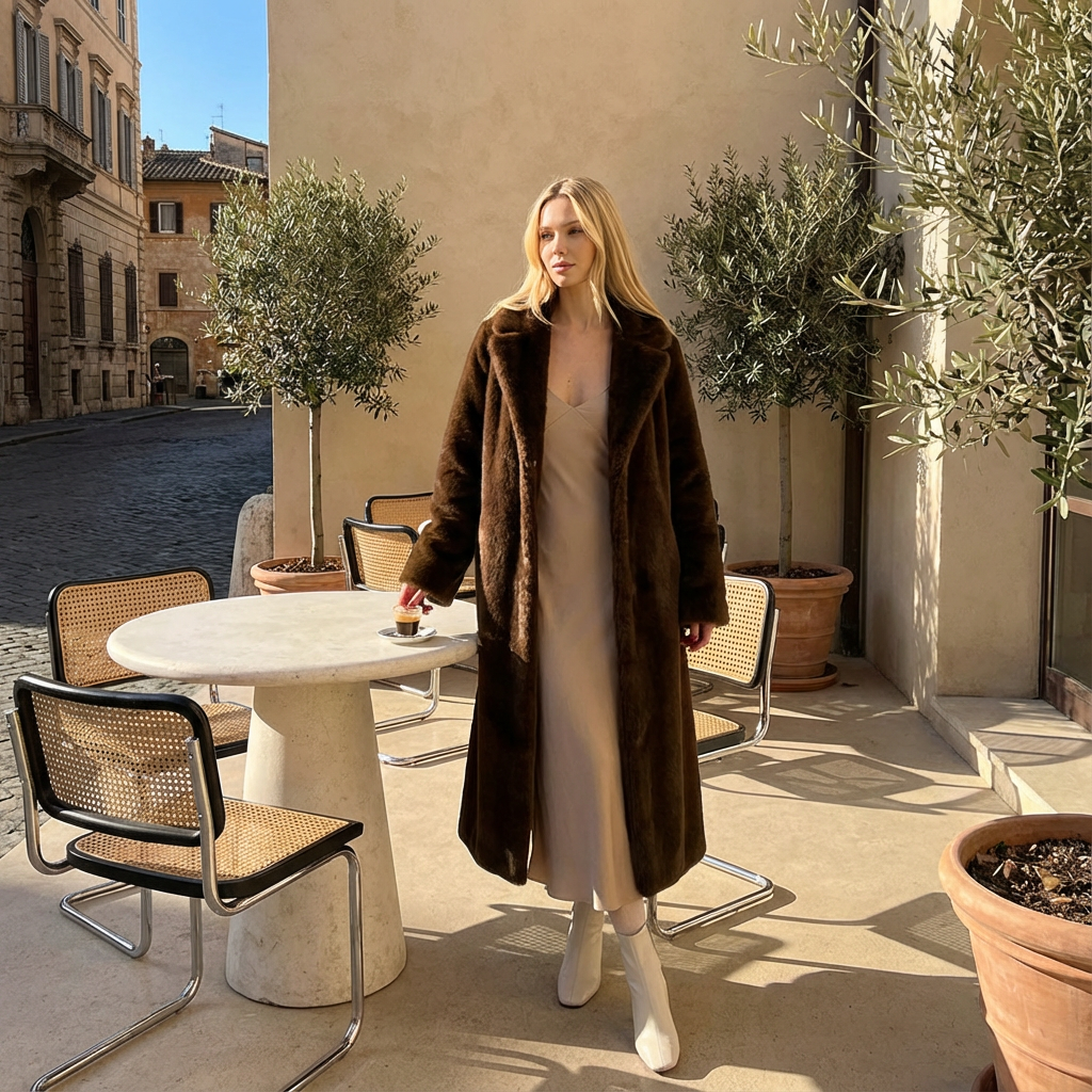 Abrigo de piel sintética de visón para mujer Nina | Lujo invernal, neo menta