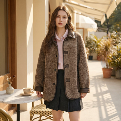 Manteau d'hiver double face Dura | Fausse fourrure marron réversible, style vintage américain