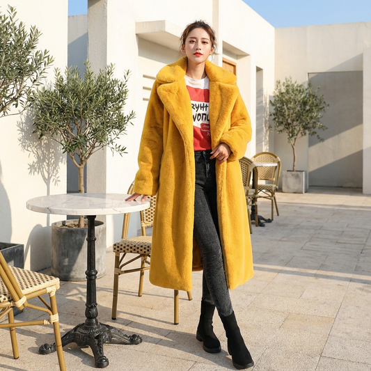 Abrigo de Piel Sintética Fina para Mujeres | Abrigo de Invierno de Felpa Gruesa, Talla Grande