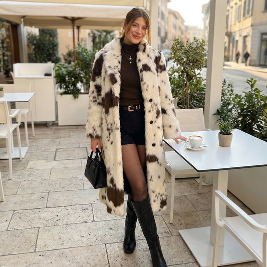 Manteau en fausse fourrure pour femmes Nina | Imprimé vache, chaleur hivernale