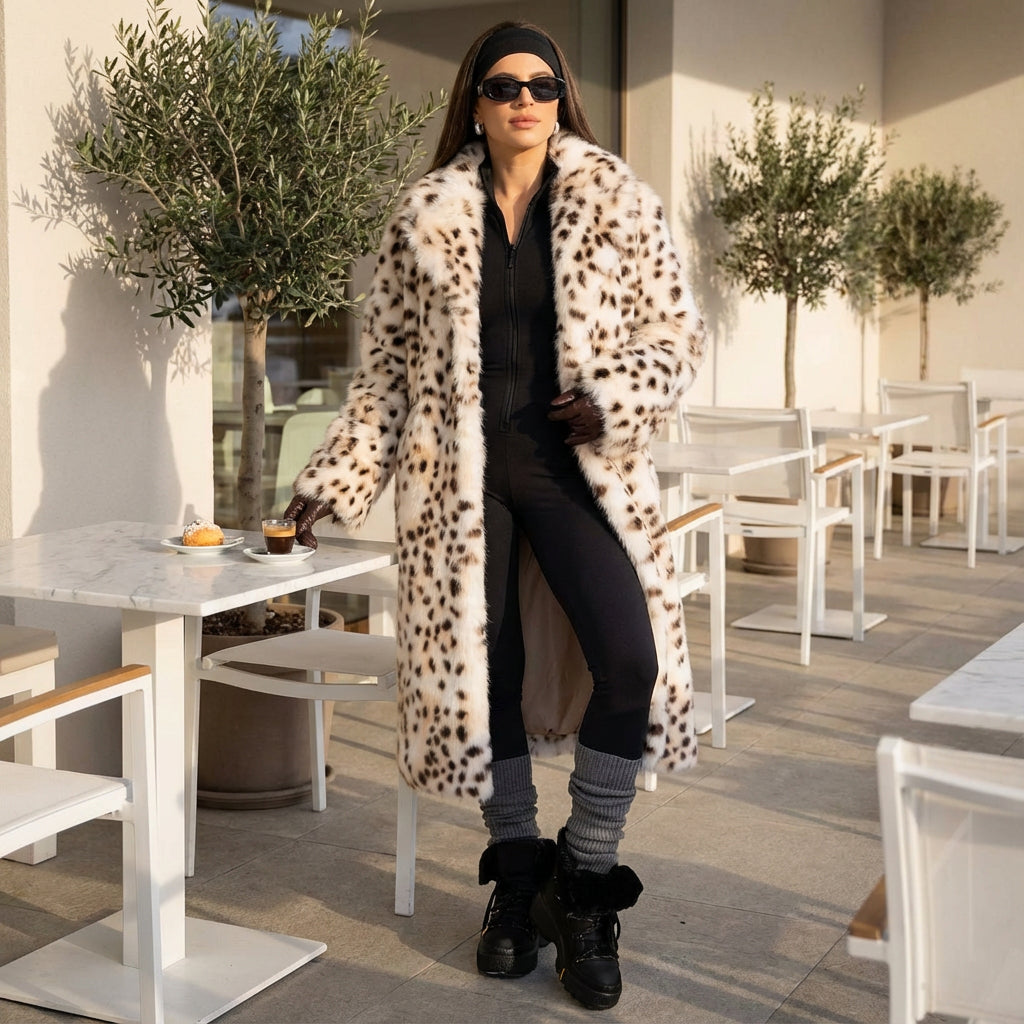 Manteau en fausse fourrure pour femmes Nina | Imprimé léopard, mode hivernale