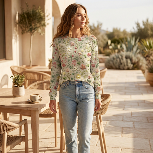 Pull Femme Elowyn | Broderie Florale, Col Rond