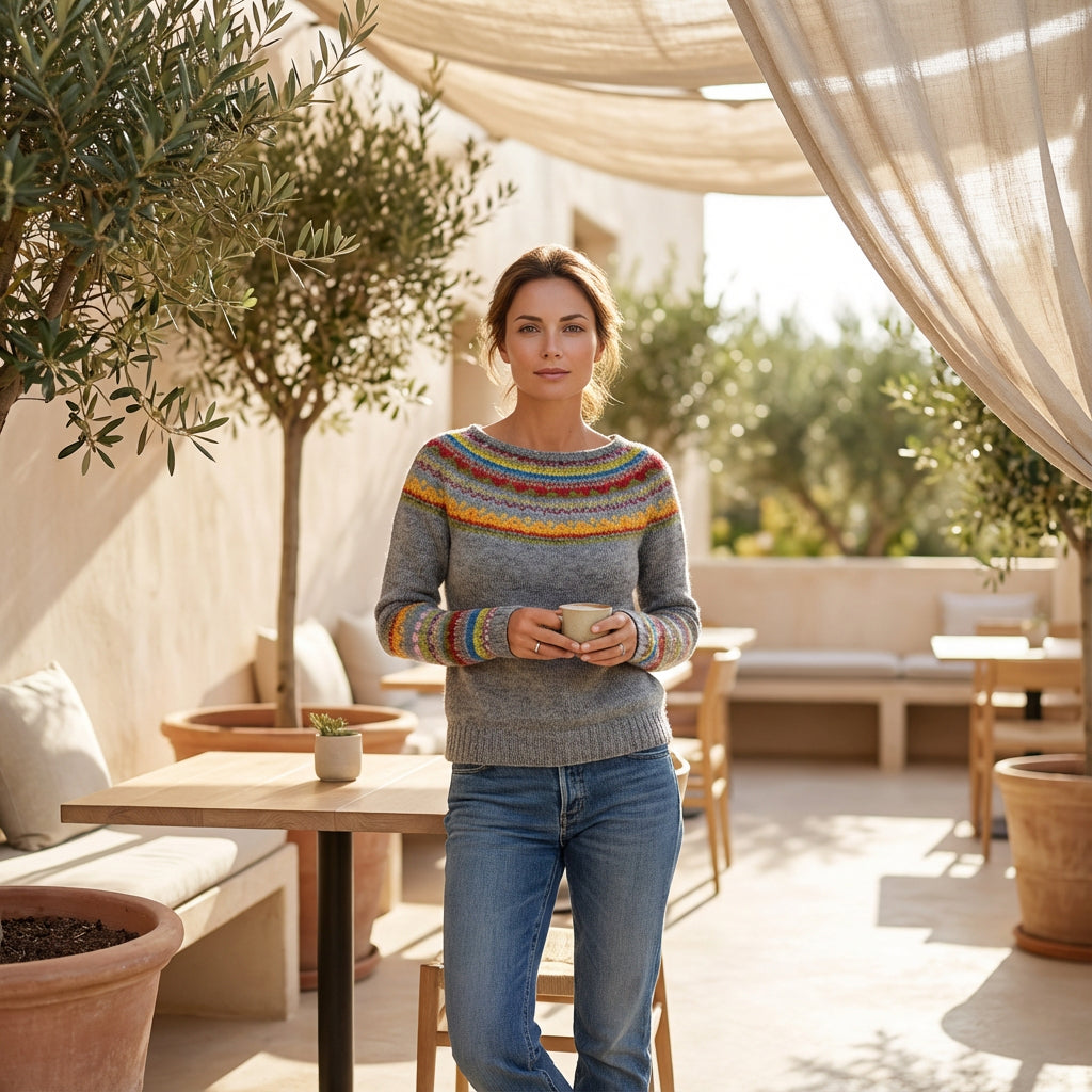 Pull Tricot Femme Avelyn | Encolure Bateau, Motif Multicolore