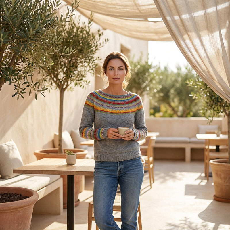 Pull Tricot Femme Avelyn | Encolure Bateau, Motif Multicolore