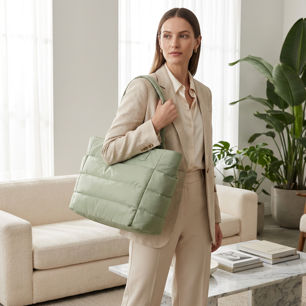 Bolso tote acolchado para mujer Luma | Nailon acolchado, Bolsillos laterales