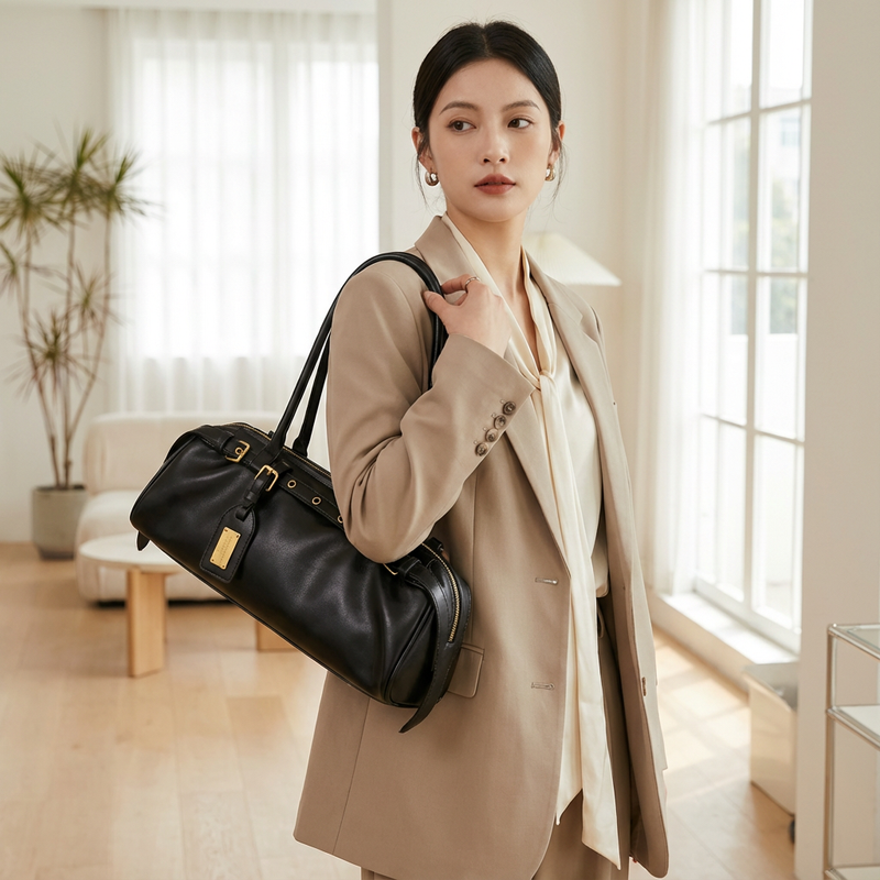 Sac à épaule pour femmes Camila | Forme cylindrique, détails de sangle à boucle