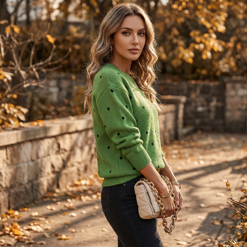 Pull Tricot Femme Dotte | Col Rond, Motif à Pois