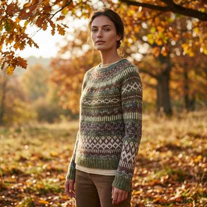 Pull tricoté pour femmes Calyrix | Motif nordique, col rond