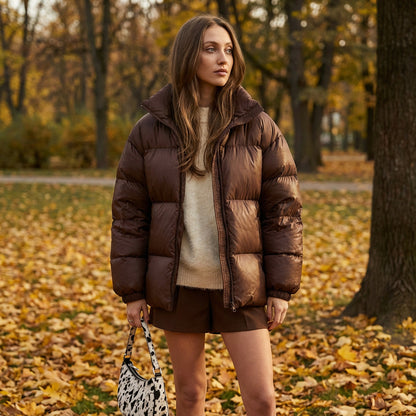 Vale Marlowe Women's Puffer Jacket | Quilted Panels, Stand Collar