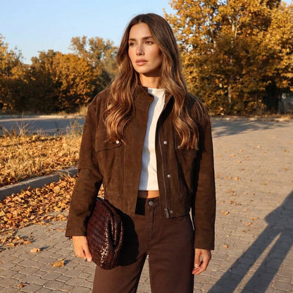 Elena Women’s Bomber Jacket | Cropped Length, Stand Collar