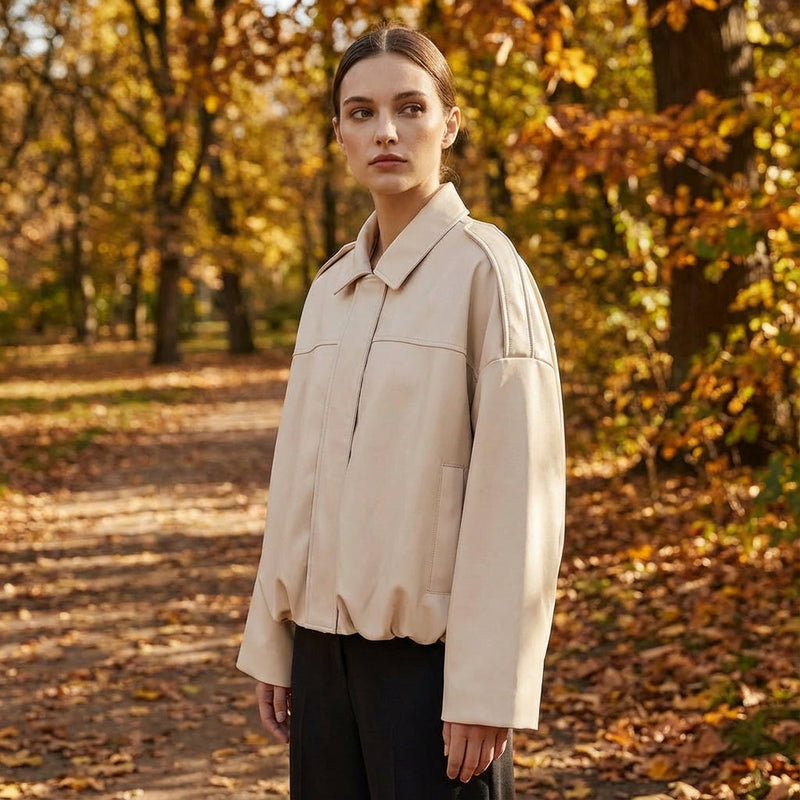 Chaqueta Bomber Cortada para Mujeres de Elise | Cierre de Cremallera Frontal, Silueta Relajada
