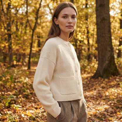 Cardigan tricoté Calyra pour femme | Boutons sur le devant, poches plaquées