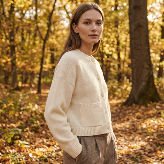 Cardigan tricoté Calyra pour femme | Boutons sur le devant, poches plaquées