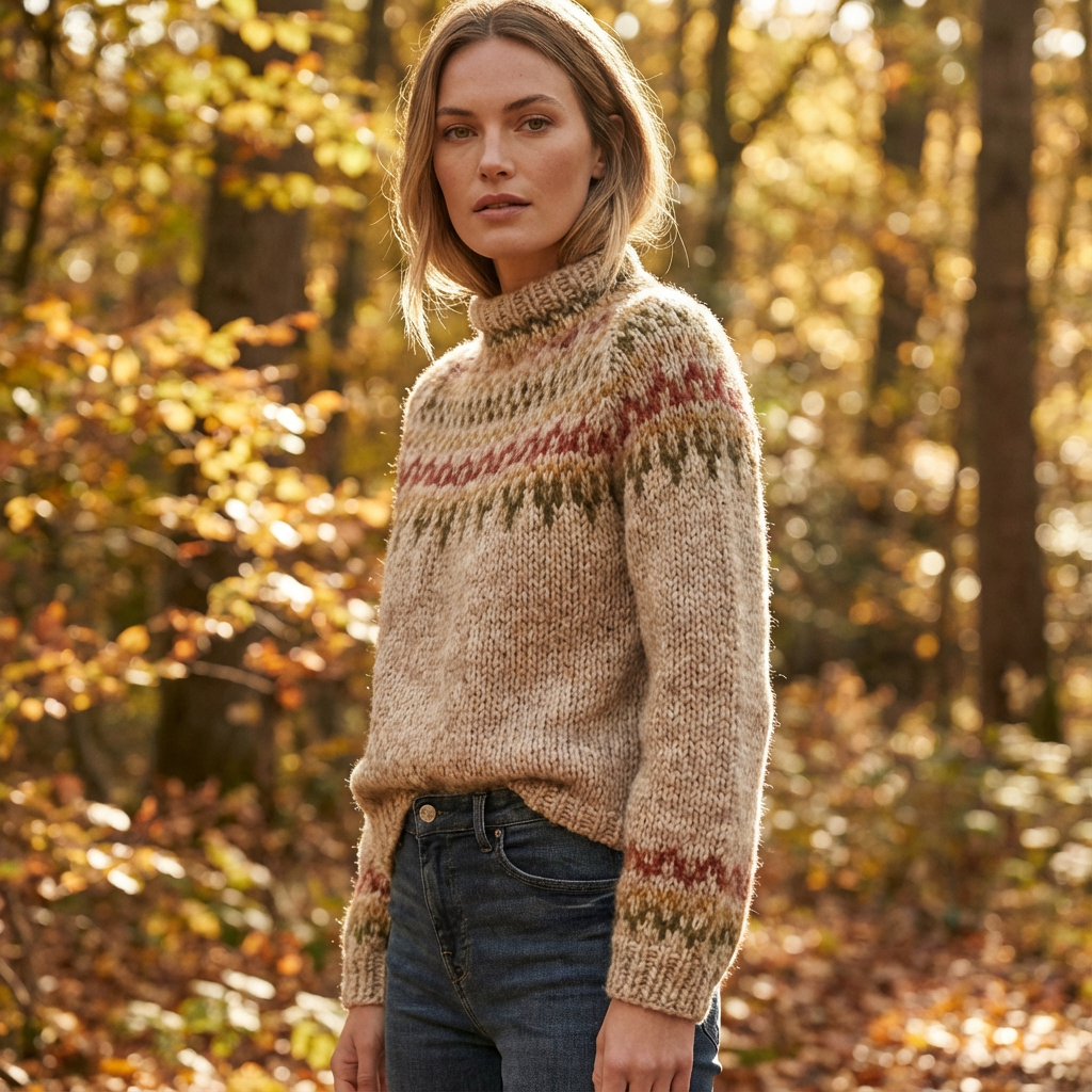 Pull Tricot Nordique Femme Aureline | Col Roulé, Motif Héritage