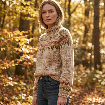 Pull Tricot Nordique Femme Aureline | Col Roulé, Motif Héritage