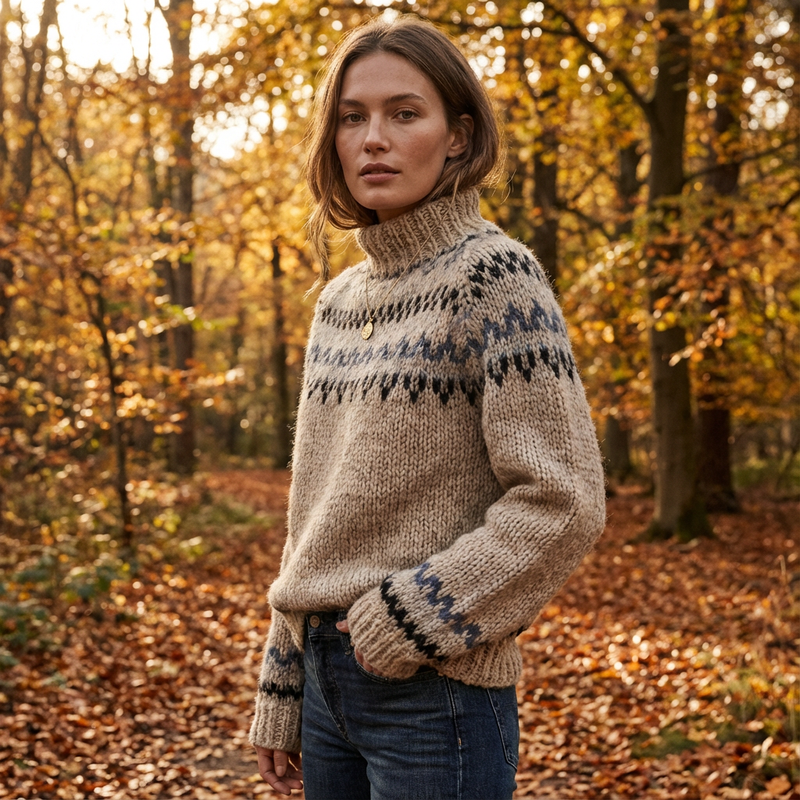 Pull Tricot Nordique Femme Aureline | Col Roulé, Motif Héritage