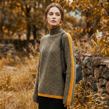 Pull Col Roulé Femme Virella | Tricot Côtelé, Bordure Contrastée