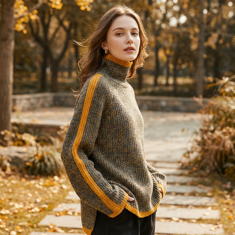 Pull Col Roulé Femme Virella | Tricot Côtelé, Bordure Contrastée