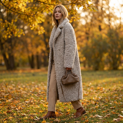 Abrigo para mujer Gina | Maxi de piel sintética de borrego, estilo invernal moderno