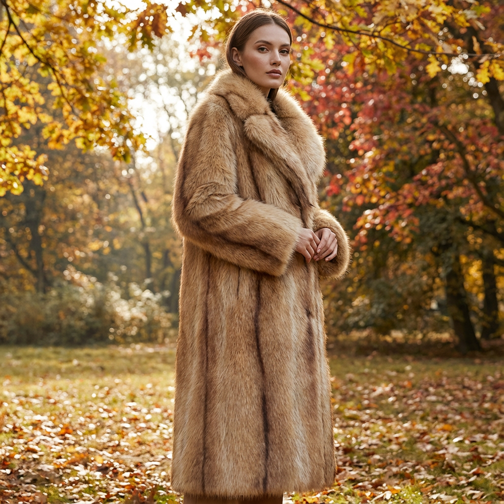 Abrigo maxi para mujer Nina | Piel sintética, diseño a rayas