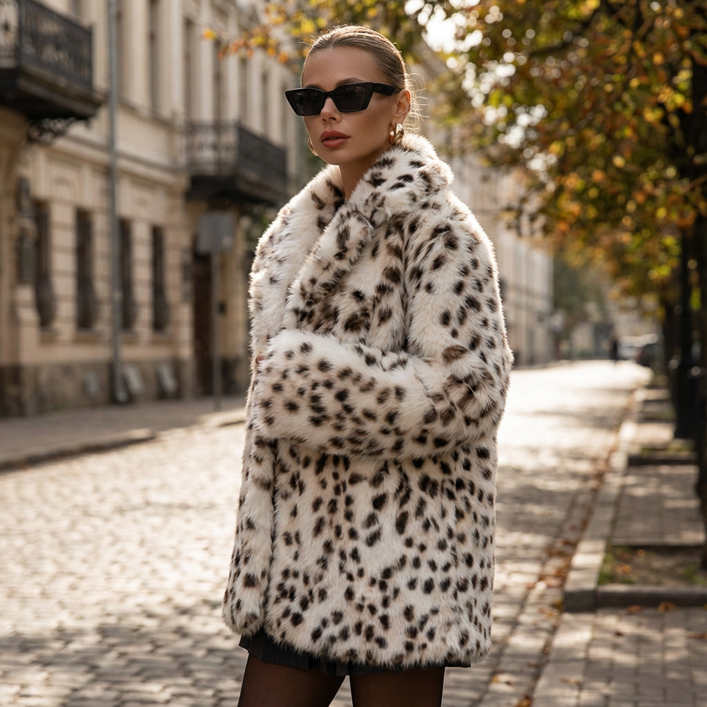 Abrigo de piel sintética para mujer Nina | Estampado de leopardo lujoso, esencial invernal