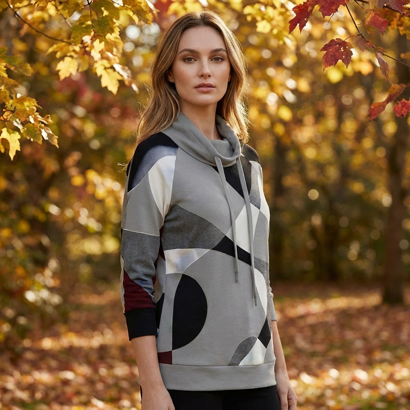 Thistle Virella Women’s Pullover Hoodie | Geometric Print, Cowl Neck