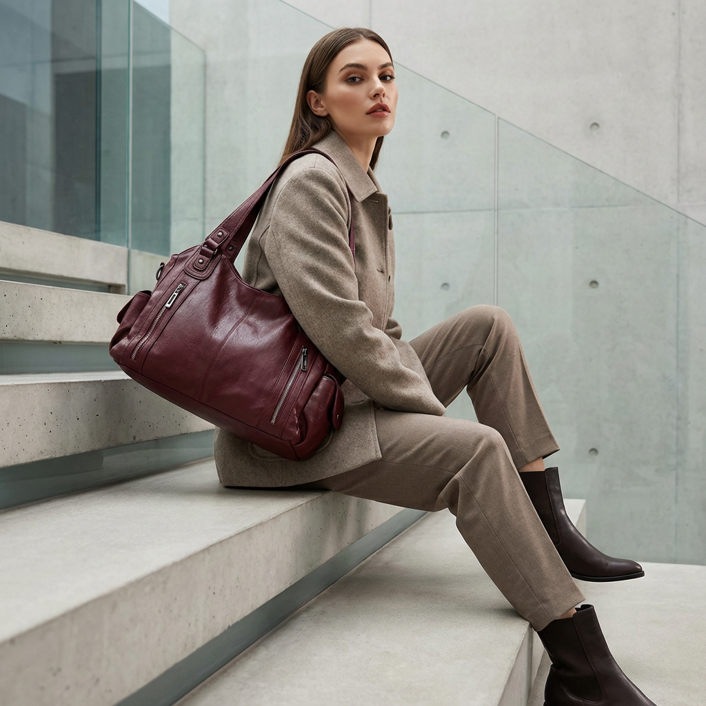 Sac fourre-tout à épaule pour femmes Arden | Double fermeture éclair avant, silhouette structurée