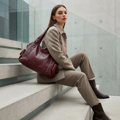 Sac fourre-tout à épaule pour femmes Arden | Double fermeture éclair avant, silhouette structurée