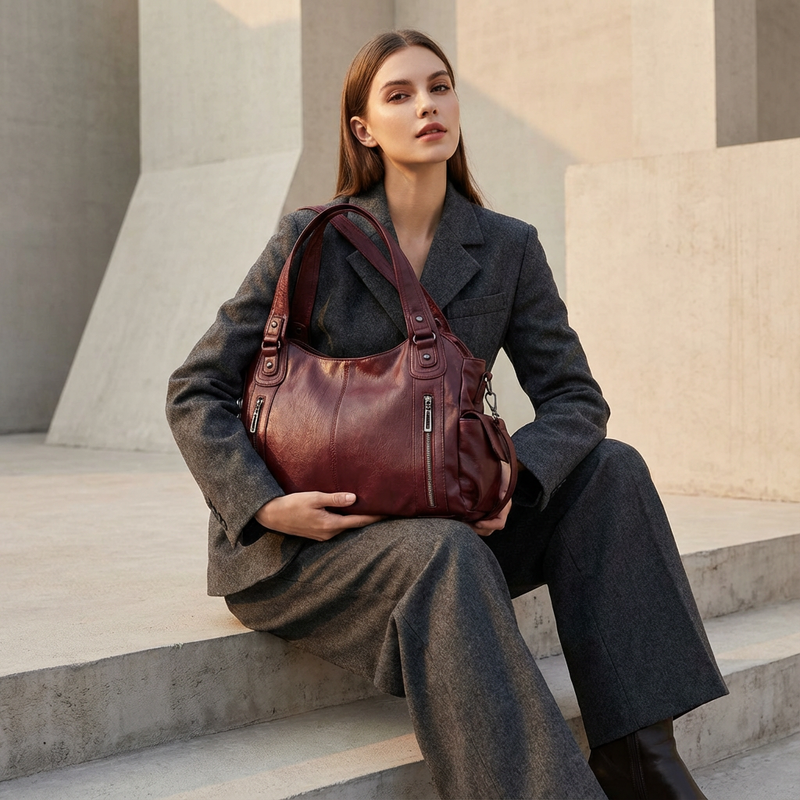 Sac fourre-tout à épaule pour femmes Arden | Double fermeture éclair avant, silhouette structurée