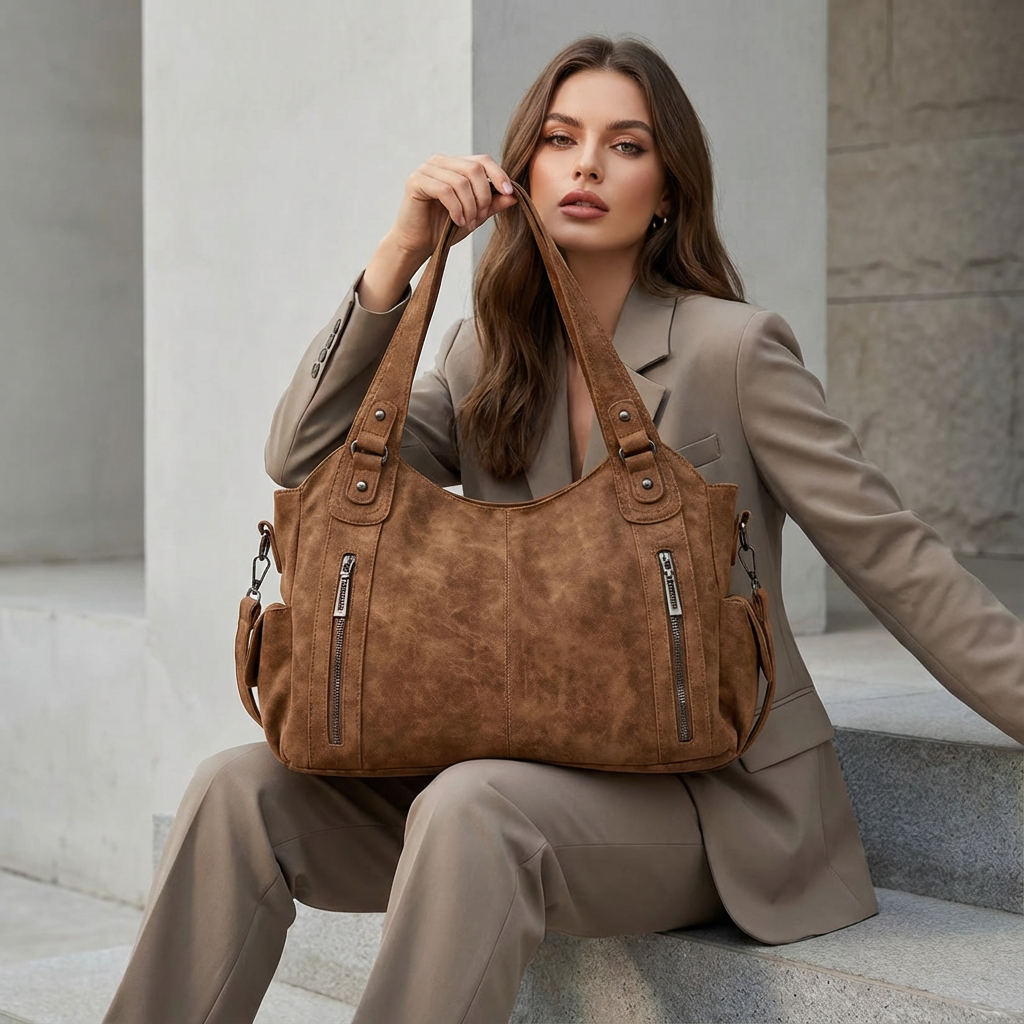 Sac fourre-tout à épaule pour femmes Arden | Double fermeture éclair avant, silhouette structurée
