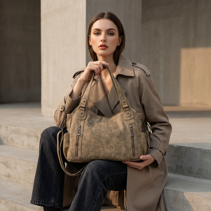 Sac fourre-tout à épaule pour femmes Arden | Double fermeture éclair avant, silhouette structurée