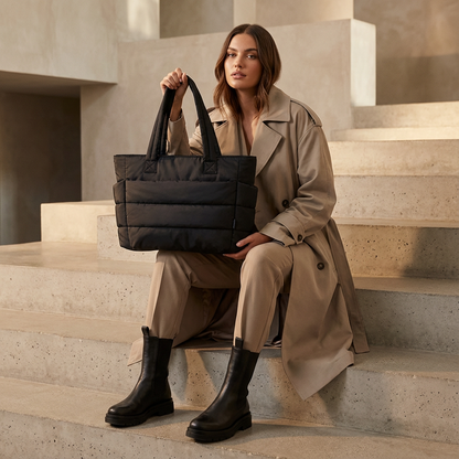 Bolso tote acolchado para mujer Luma | Nailon acolchado, Bolsillos laterales