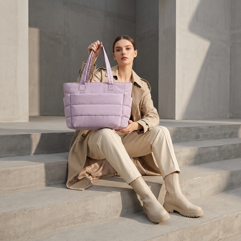Bolso tote acolchado para mujer Luma | Nailon acolchado, Bolsillos laterales