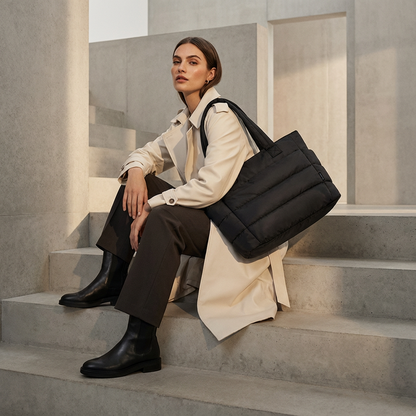 Bolso tote acolchado para mujer Luma | Nailon acolchado, Bolsillos laterales