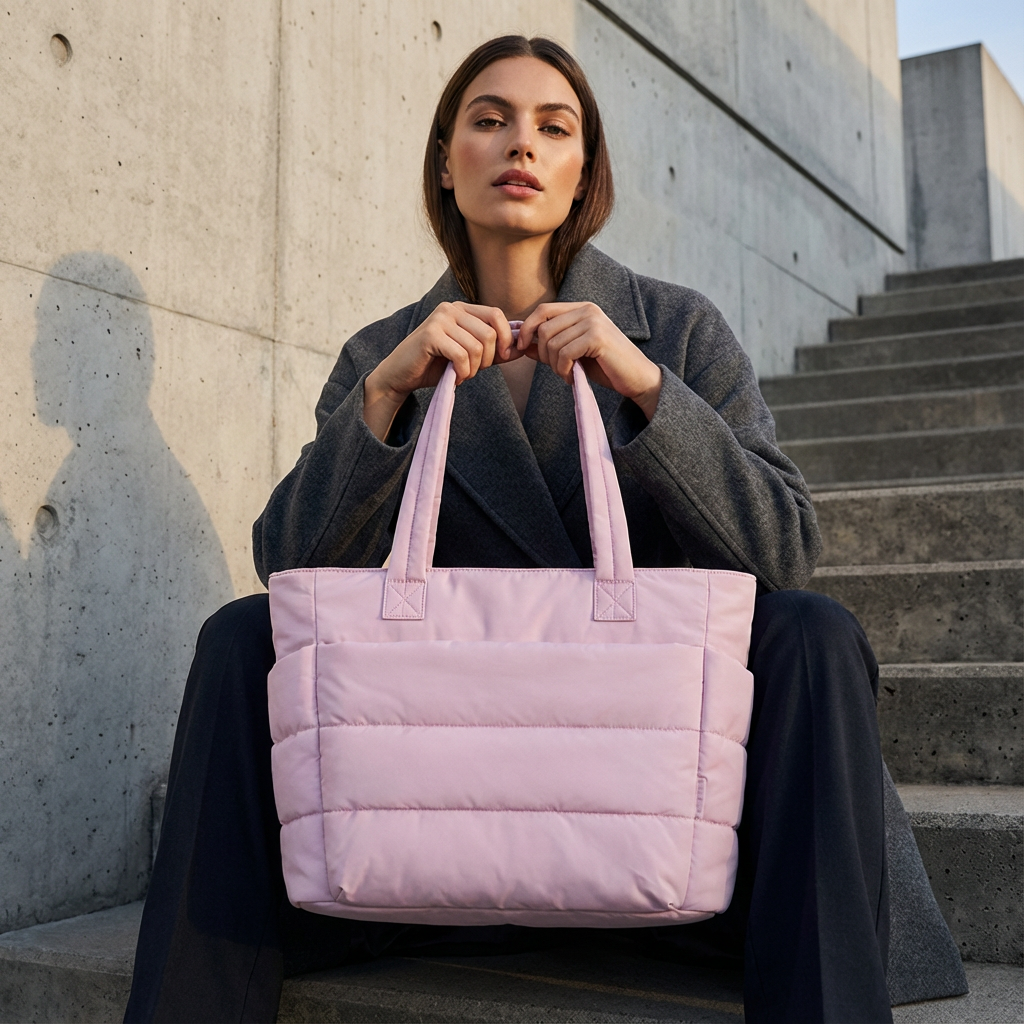 Bolso tote acolchado para mujer Luma | Nailon acolchado, Bolsillos laterales