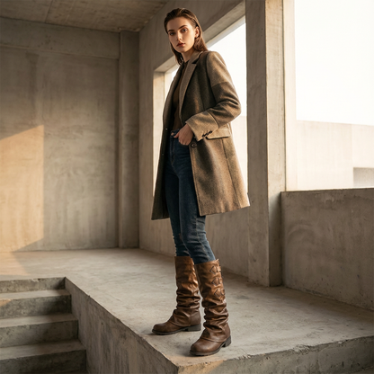 Bottes mi-mollet noires Gina pour femmes | Cuir véritable, mode décontractée