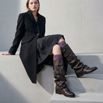 Bottes mi-mollet noires Gina pour femmes | Cuir véritable, mode décontractée