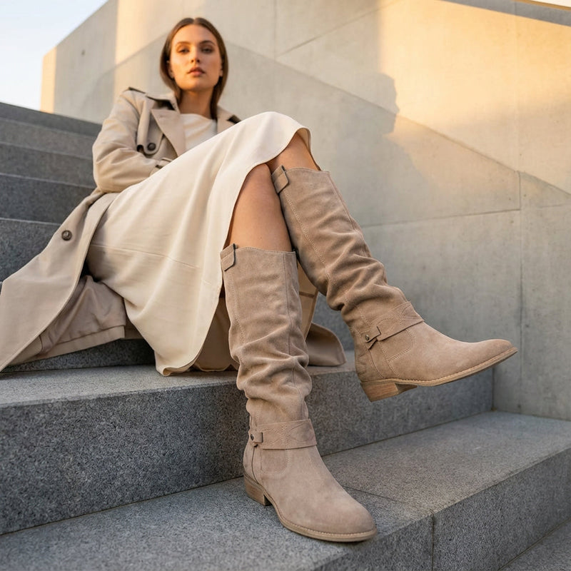 Bottes Hautes pour Femme Aurora | Talon Bloc Bas, Détail de Sangle