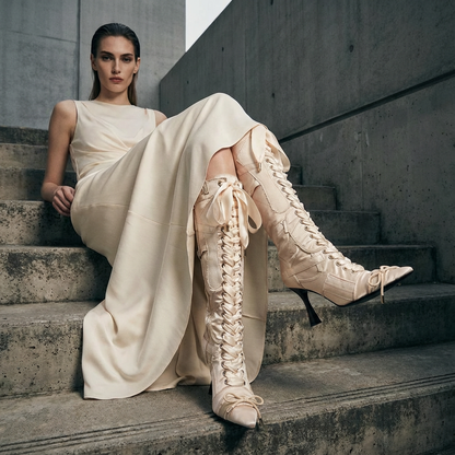 Botas de Rodilla Alta Sophie para Mujeres | Lazo de Satén, Tacón de Aguja