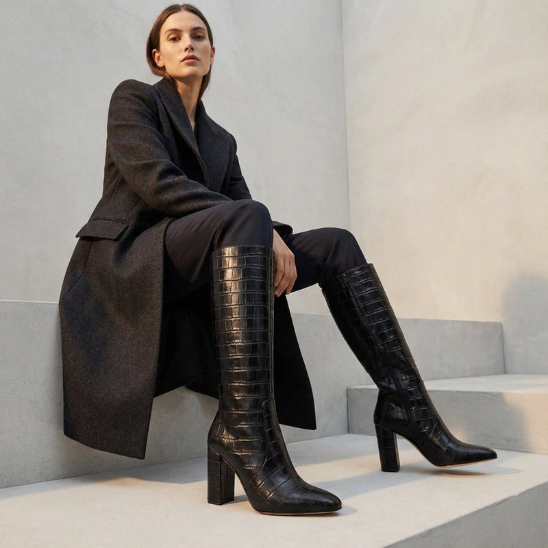 Bottes à talons hauts pour femmes Tessa | Texture croco, luxe moderne