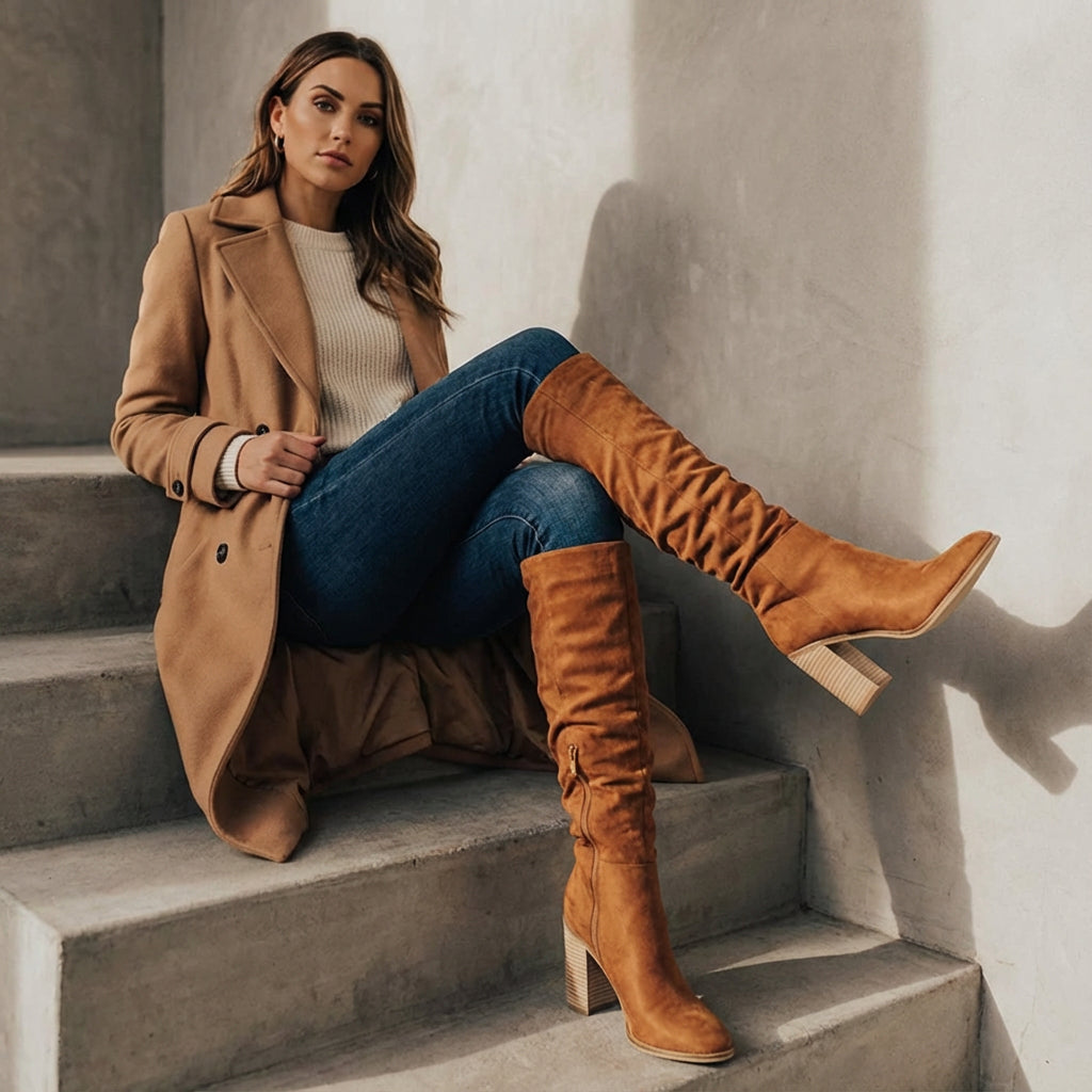 Bottes Hautes pour Femme Mila | Talon Bloc Chic, Sophistication Élancée