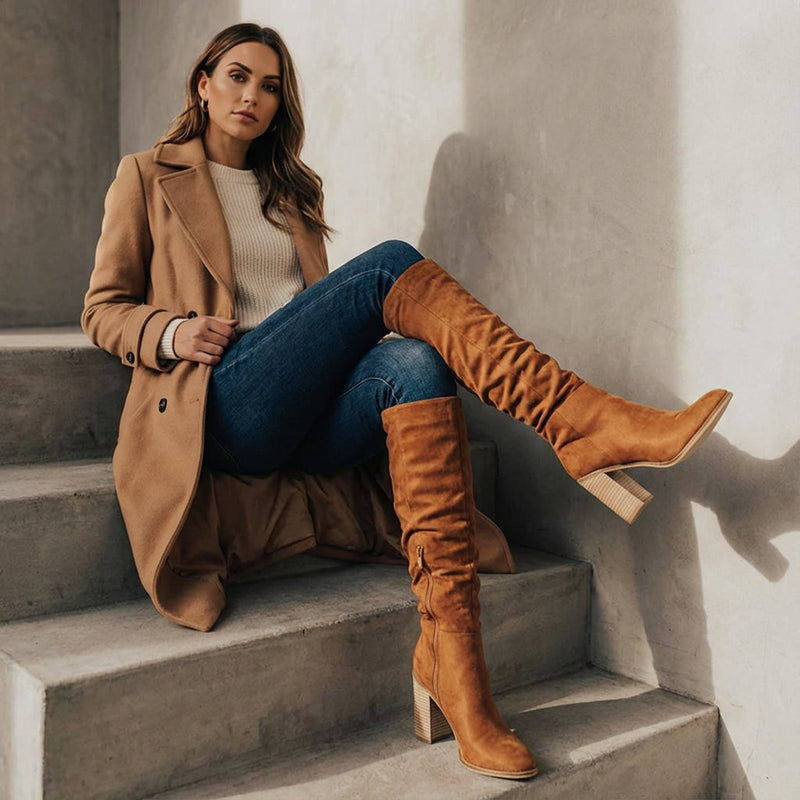 Bottes Hautes pour Femme Mila | Talon Bloc Chic, Sophistication Élancée