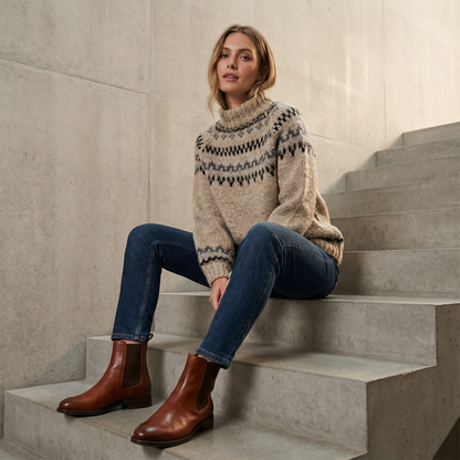 Pull Tricot Nordique Femme Aureline | Col Roulé, Motif Héritage