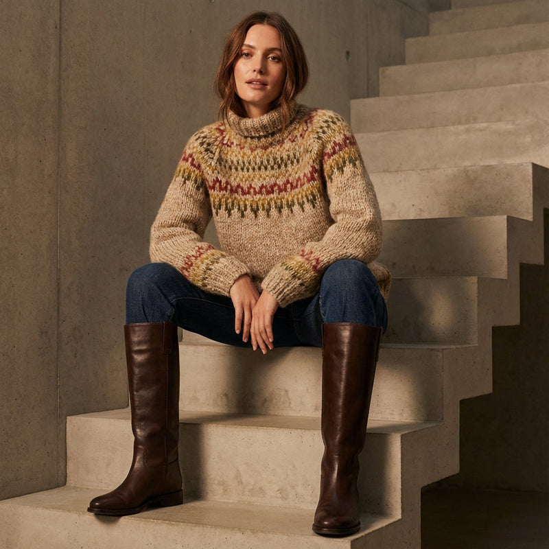 Pull Tricot Nordique Femme Aureline | Col Roulé, Motif Héritage