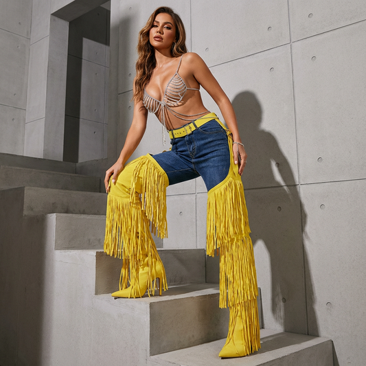 Bottes hautes pour femmes Eleni | Bout pointu, design à franges