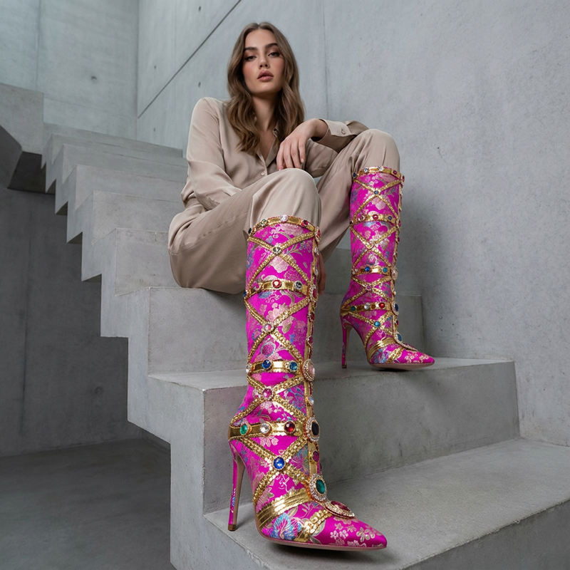 Bottes Hautes Femme Tesni | Imprimé Floral, Ornements Strass