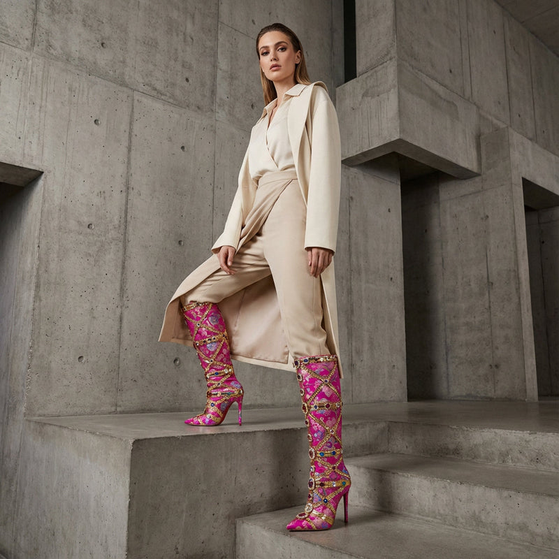 Bottes Hautes Femme Tesni | Imprimé Floral, Ornements Strass