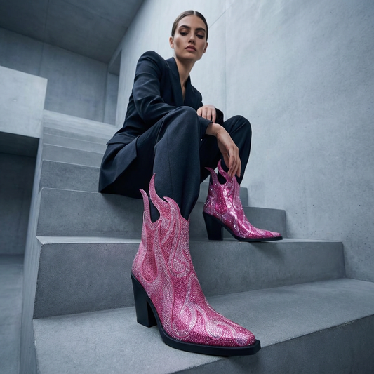 Bottines pour femmes Ignisra | Talon bloc, design Flamme de Cristal