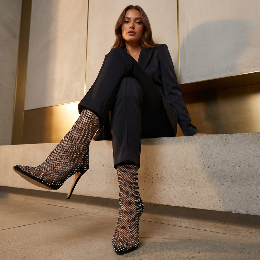 Bottines Femme Zerina | Maille Strass, Bout Pointu